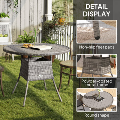 Outsunny 90cm Four-Person Wood-Effect Rattan Table - Grey 