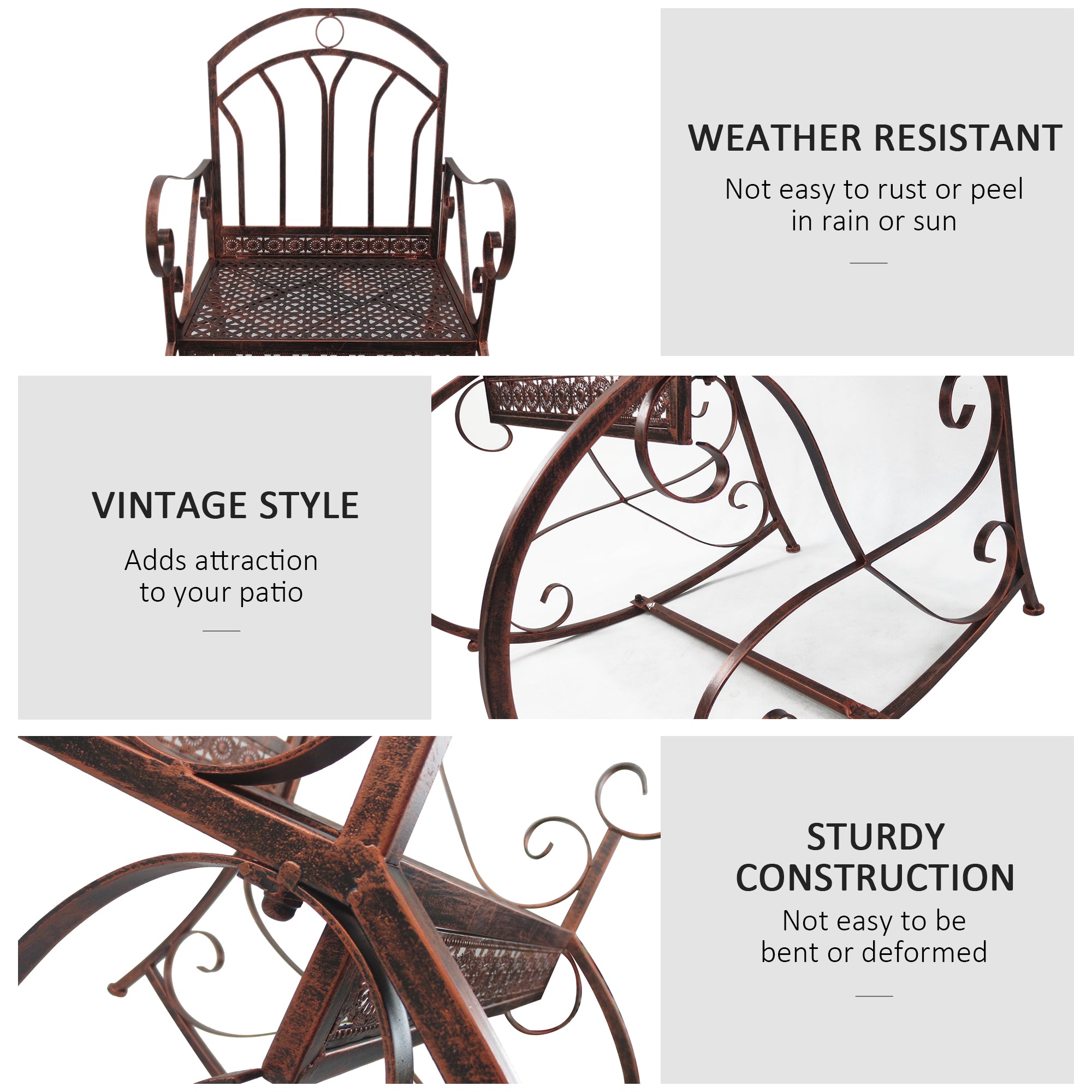 Outsunny Metal Single Chair 1 Seater Garden Outdoor Rocking Chair Vintage Style Bronze 