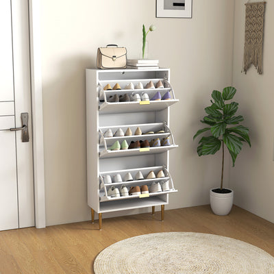 HOMCOM Narrow Shoe Cabinet with 3 Flip Drawers - White 