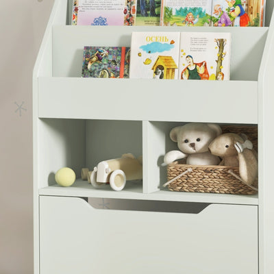 HOMCOM Kids Bookshelf, Toy Organiser, with Storage Drawer, Wheels - Green 
