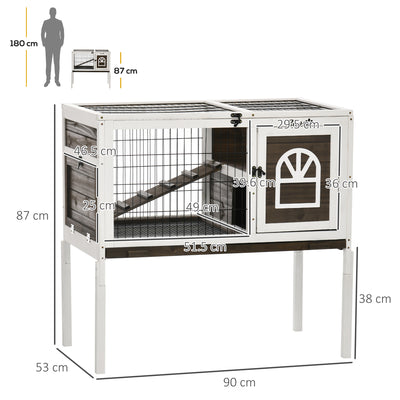 PawHut Wooden Rabbit Hutch, Guinea Pig Cage, with Removable Tray, Openable Roof 