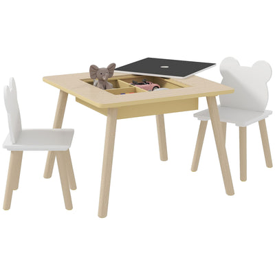 AIYAPLAY 3-Piece Kids Table and Chairs Set with Convertible Desk and Storage Grid, Kids Activity Table for Nursery, Playroom 