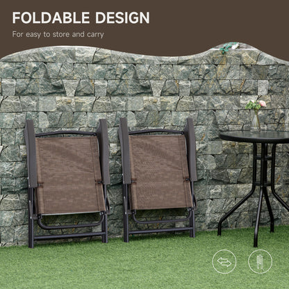 Outsunny 3 Piece Outdoor Bistro Set, Patio Conversation Furniture Set with 2 Folding Backrest Adjustable Armchairs and Glass Top Coffee Table, Brown 