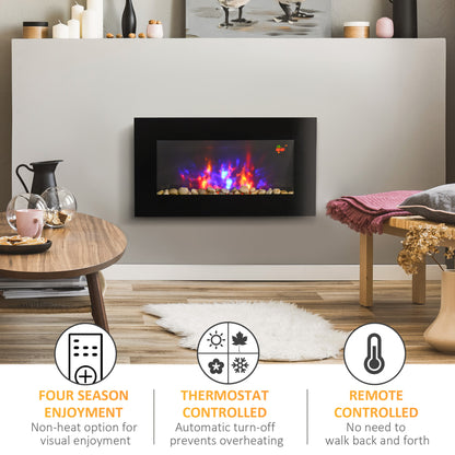 HOMCOM 1000W/2000W Electric Wall Fireplace w/ LED Flame Effect Timer Remote Sleek Stylish Safe Home Heating 20-25㎡ 