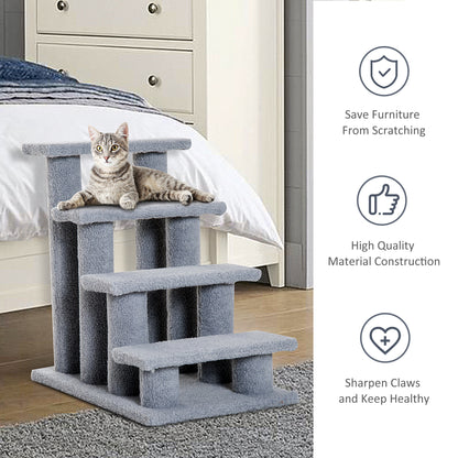 PawHut Dog Steps for Bed 4 Step Pet Stairs for Sofa Dog Cat Climb Ladder 63x43x60 cm Grey 
