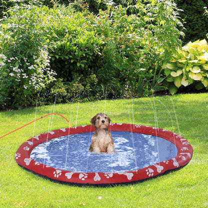 PawHut 150cm Splash Pad Sprinkler for Pets Dog Bath Pool Water Game Mat Toy Non-slip Outdoor Backyard Red 