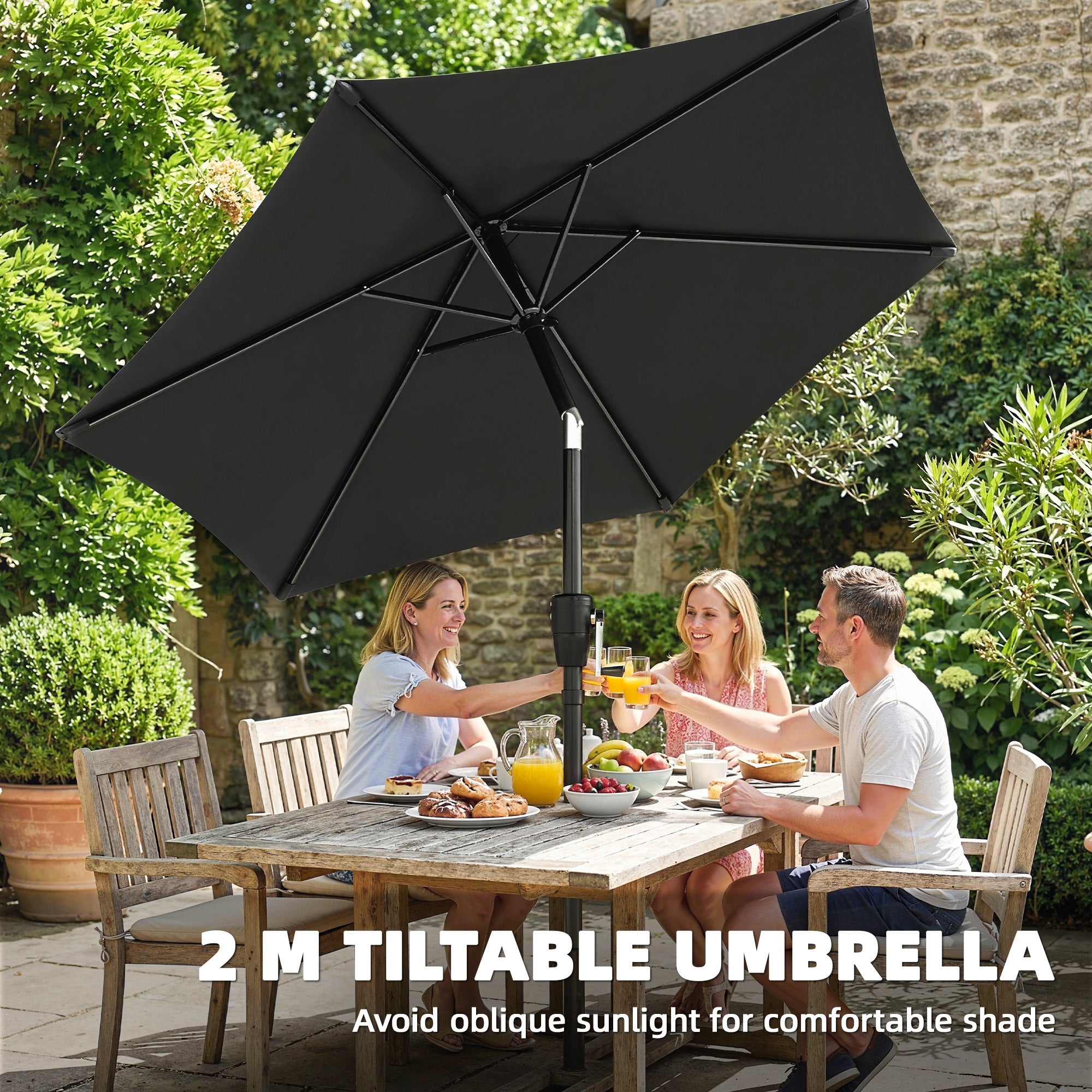 Outsunny 2m Garden Parasol Umbrella, Outdoor Table Parasol Umbrella with Crank Handle, Tilt Function, UV30+ Protection 