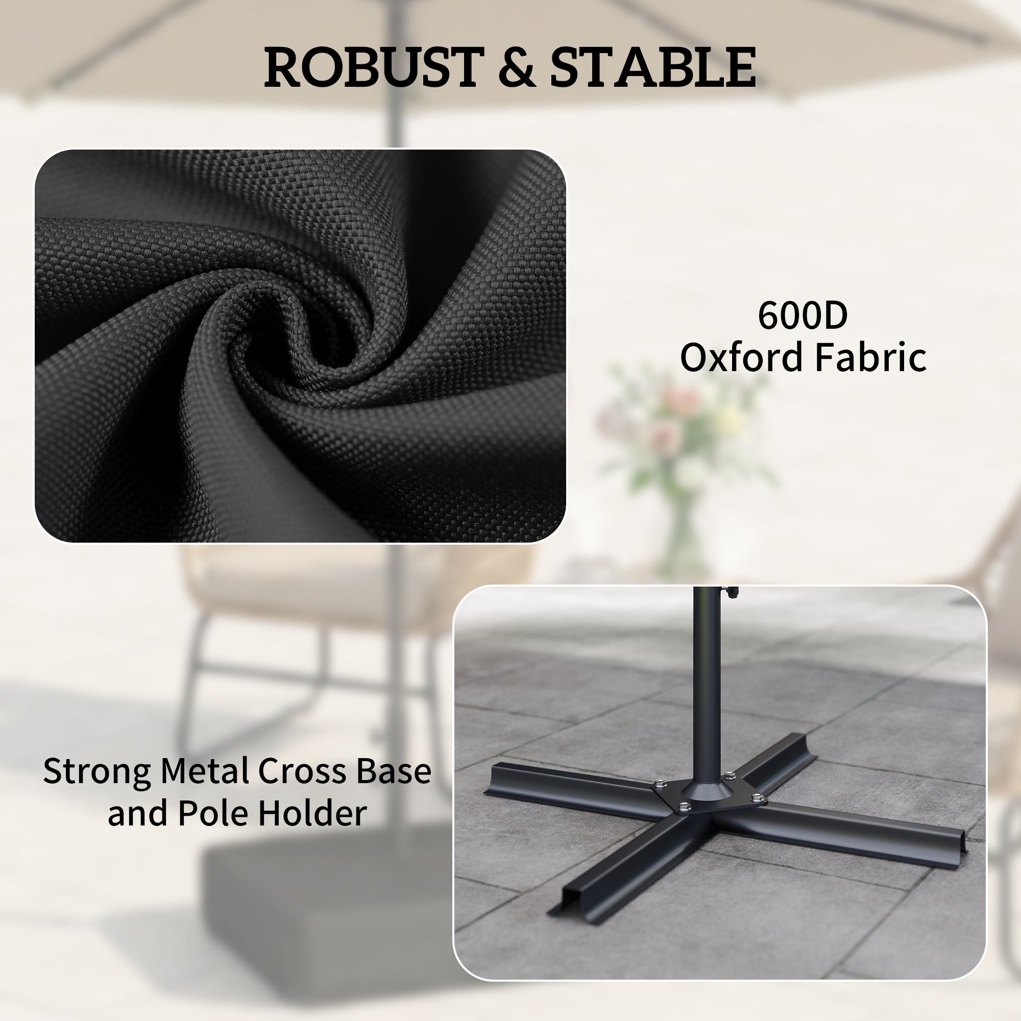 Outsunny Garden Parasol Base 80 kg Sand Filled Heavy Duty Stand for Cantilever Umbrellas and 48 mm Poles Black 
