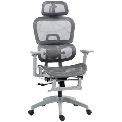 HOMCOM Executive Office Chair, Ergonomic Mesh High Back Desk Chair with Lumbar Support, Reclining Function, Swivel Computer Chair with 3D Armrest, Headrest, Footrest, Grey 