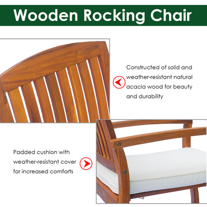 Outsunny Garden Acacia Wood Rocking Chair Deck Indoor Outdoor Porch Seat Rocker with Cushion 