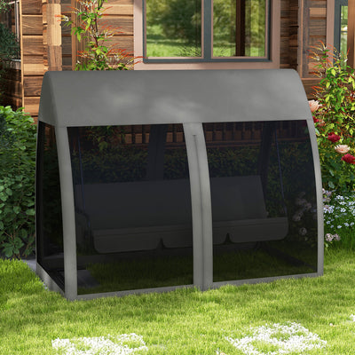 Outsunny Three-Seater Convertible Swing Chair/Bed, with Curtained Canopy - Grey 