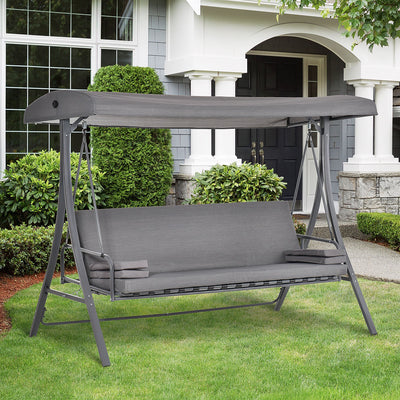 Outsunny 2-in-1 Patio 3 Seater Swing Chair Hammock w/ Cushion Adjustable Canopy Garden 