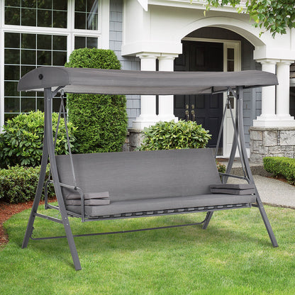 Outsunny 2-in-1 Patio 3 Seater Swing Chair Hammock w/ Cushion Adjustable Canopy Garden 