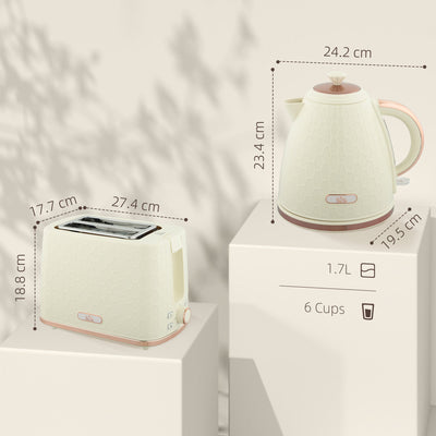HOMCOM 1.7L 3000W Fast Boil Kettle & 2 Slice Toaster Set, Kettle and Toaster Set with Auto Shut Off, Browning Controls, Beige 