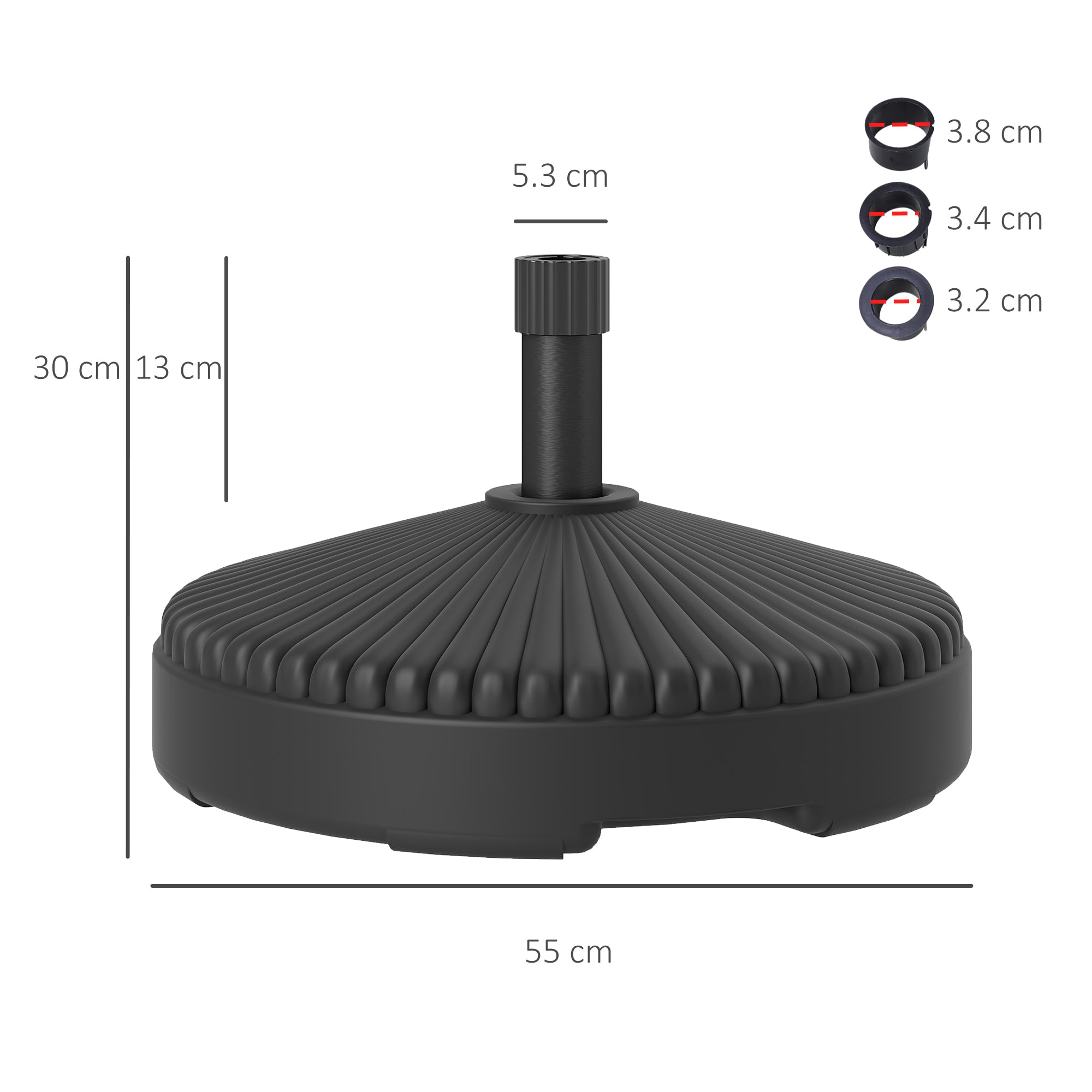 Outsunny Garden Parasol Base Holder, 28kg Sand Filled, 23kg Water Filled, Sun Umbrella Base, Φ55 x 30H cm Black 
