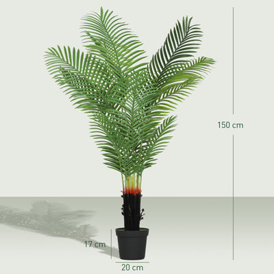 HOMCOM 150cm Artificial Areca Palm Tree with 12 PE Leaves, Decorative Artificial Plant with Plastic Pot and Flocked Soil, Fake Plant for Home Office Decor, Green 