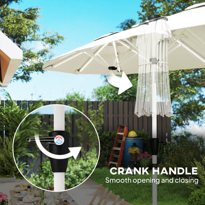 Outsunny 3 m Double-Sided Garden Parasol with LED Solar Lights, Outdoor Extra Large Sun Umbrella with Crank Handle, Cream White 