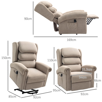 HOMCOM Power Lift Recliner Chair for Elderly, Velvet Electric Riser and Recliner Armchair for Living Room with Remote Control, 2 Side Pockets, Thick Padded Back, Khaki 