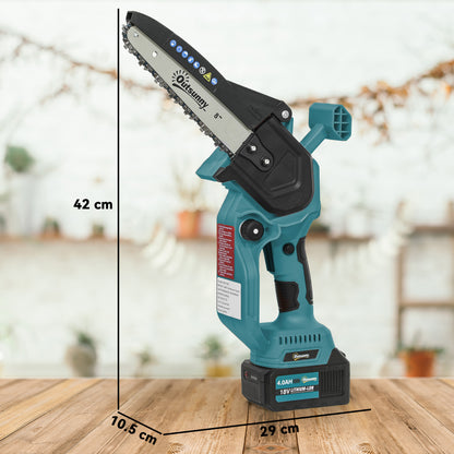 Outsunny 8 Inch Electric Chainsaw, Cordless Chain Saw with Brushless Motor, 2 4.0Ah Batteries and Safety Lock, Handheld Portable Wood Pruning Saw for Trimming Cutting, Blue