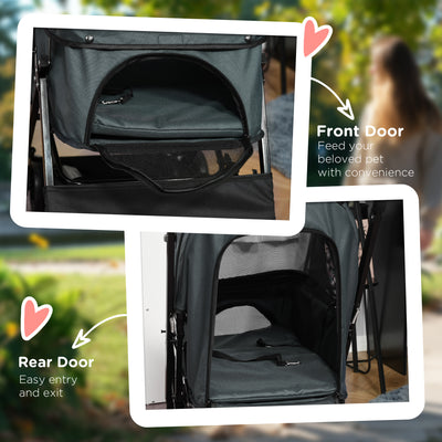 PawHut Pet Stroller Pushchair Foldable Travel Dog Cat Carriage w/ Reversible Handle Brake Basket 