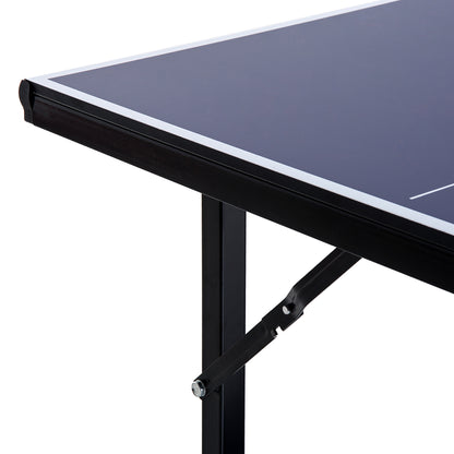 HOMCOM 6ft 182cm Mini Table Tennis Table Folding Ping Pong Table with Net Multi-Use Table for Indoor Outdoor Game, Blue 