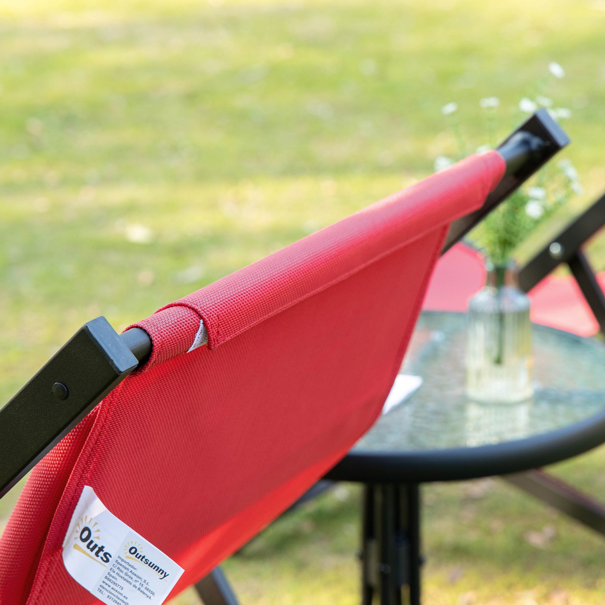 Outsunny Set of 2 Folding Garden Beach Aluminium Frame Deck Chairs Deckchairs Seaside Folding Garden Patio Lounger, Red 