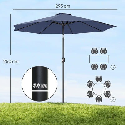 Outsunny 3 m Garden Parasol Umbrellas, Outdoor Sun Shade with 8 Ribs, Tilt and Crank Handle, Navy Blue 