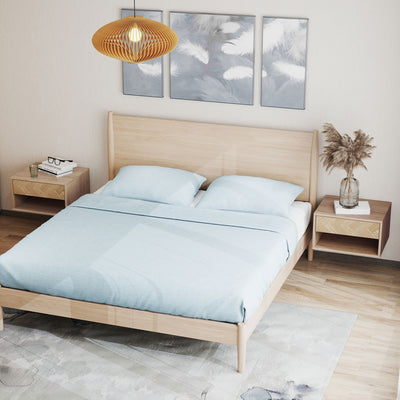 HOMCOM Set of Two Floating Bedside Tables - Natural Wood Finish 