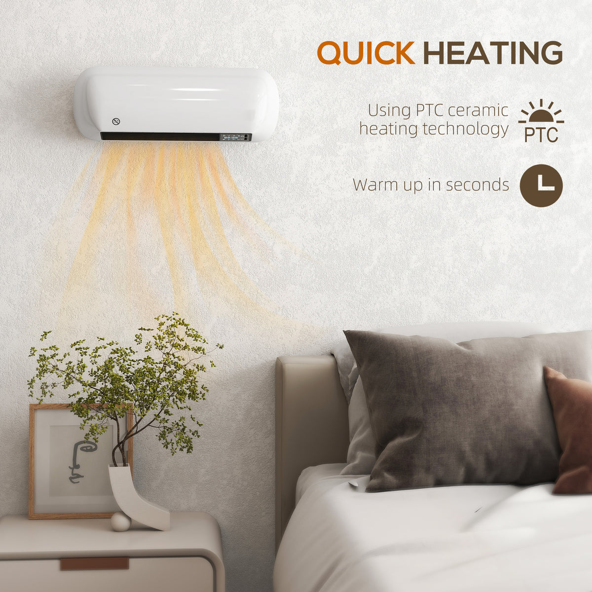 HOMCOM 2000W PTC Ceramic Fan Heater, Wall Mounted, 30° Oscillation, 50L x 19W x 14H cm - White