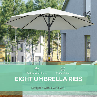 Outsunny Garden 3(m) Parasol Umbrella, Outdoor Market Table Umbrella Sun Shade Canopy with 8 Ribs, Easy Push to Open, Cream 