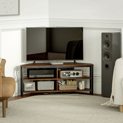 HOMCOM Industrial-Style Corner TV Unit - Black/Brown 