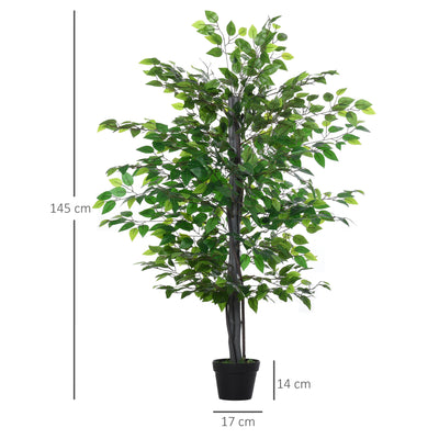 Outsunny 145cm Artificial Banyan Plant Faux Decorative Tree w/ Cement Pot Vibrant Greenery Shrubbery Indoor Outdoor Accessory 