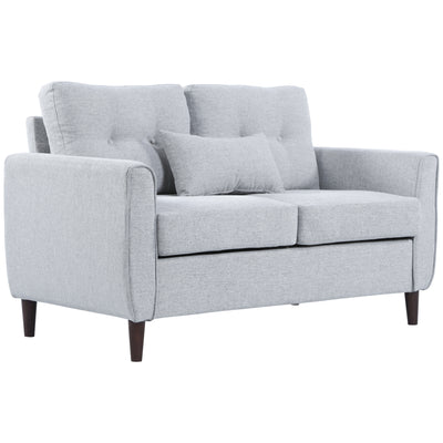 HOMCOM 2 Seater Sofa Double Sofa Loveseat Fabric Wooden Legs Tufted Design for Living Room, Dining Room, Office, Light Grey 