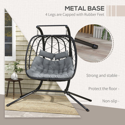 Outsunny Two-Seater Steel Frame Hanging Egg Chair - Black 