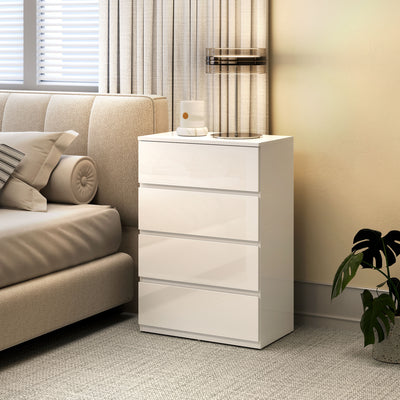 HOMCOM High Gloss Chest of Drawers, 4-Drawer Storage Cabinets, Modern Dresser for Bedroom, White 