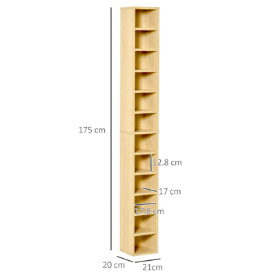 HOMCOM 204 CD Tall Narrow Media Storage Tower - Oak Tone 