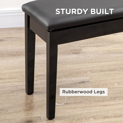 HOMCOM Classic Piano Bench Stool, PU Leather Padded Keyboard Stool with Rubber Wood Legs and Music Storage Compartment, Black 