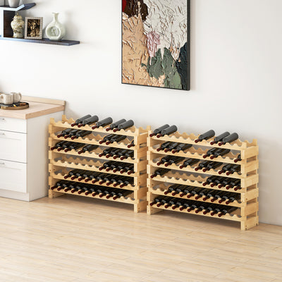 HOMCOM Six-Tier, 72 Bottle Wooden Wine Rack Set of 2 - Natural 