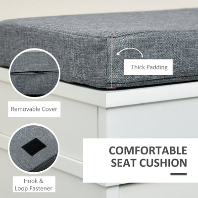 HOMCOM Shoe Storage Bench with Flip Drawers, Shoe Cabinet with Seat Cushion and Adjustable Shelf for Hallway, Entryway, Living Room, Bedroom, White 