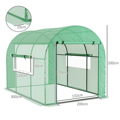 Outsunny 300 x 200cm Walk-In Polytunnel Greenhouse - Green 