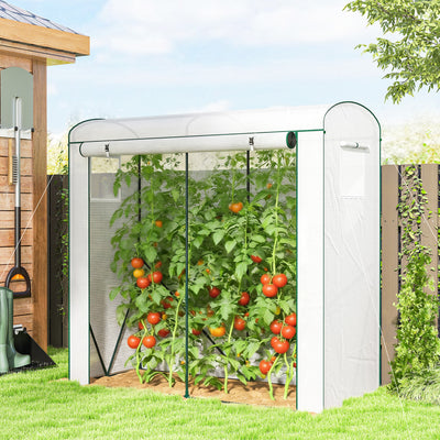 Outsunny Mini Greenhouse, Garden Tomato Growhouse with Roll-Up Door and 2 Mesh Windows, PE Cover, 200 x 75 x 188 cm, White 