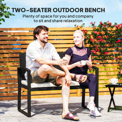 Outsunny Two-Seater Rattan Garden Bench - Beige/Black 