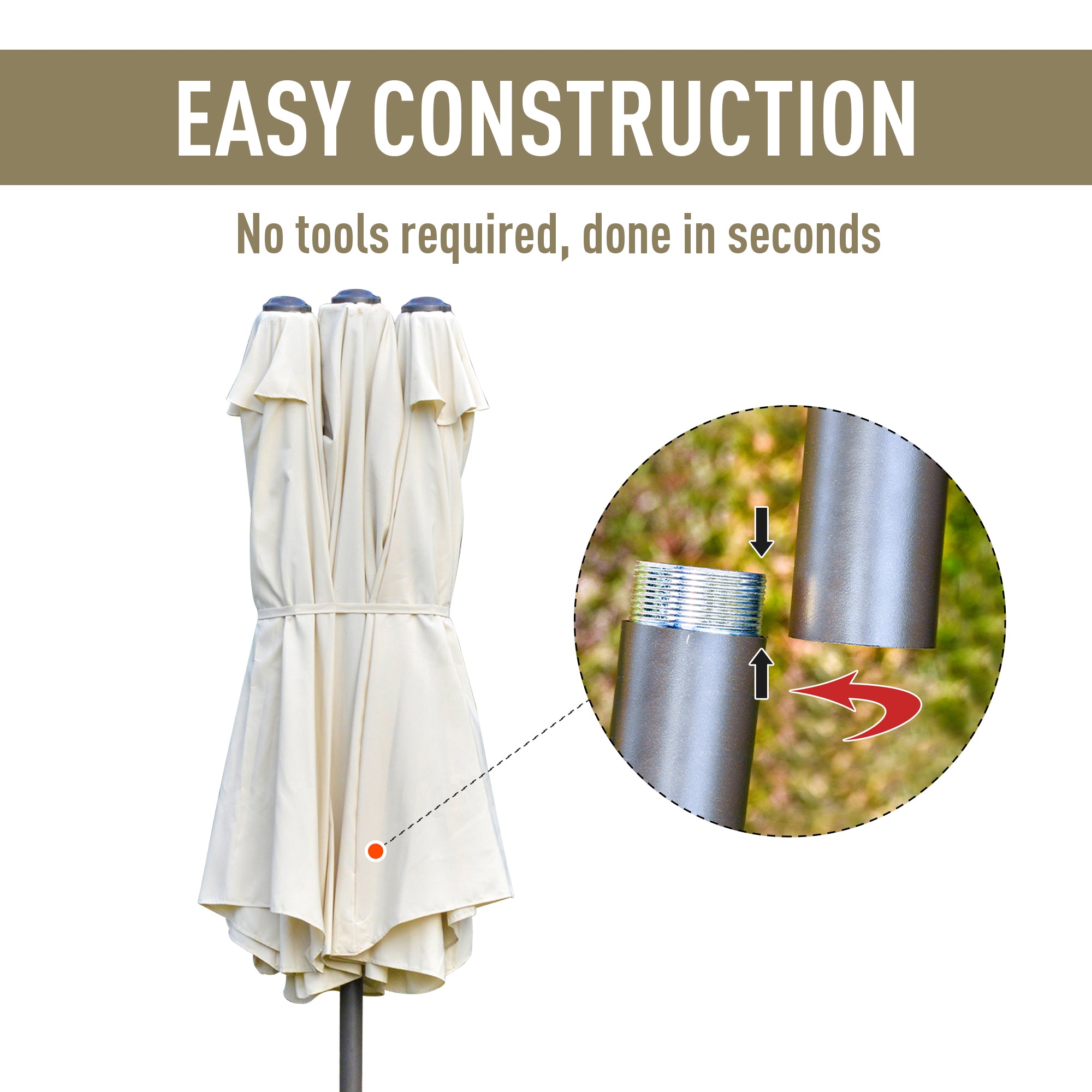 Outsunny 4.6M Sun Umbrella Canopy Double-sided Crank Sun Shade w/ Cross Base Off White 