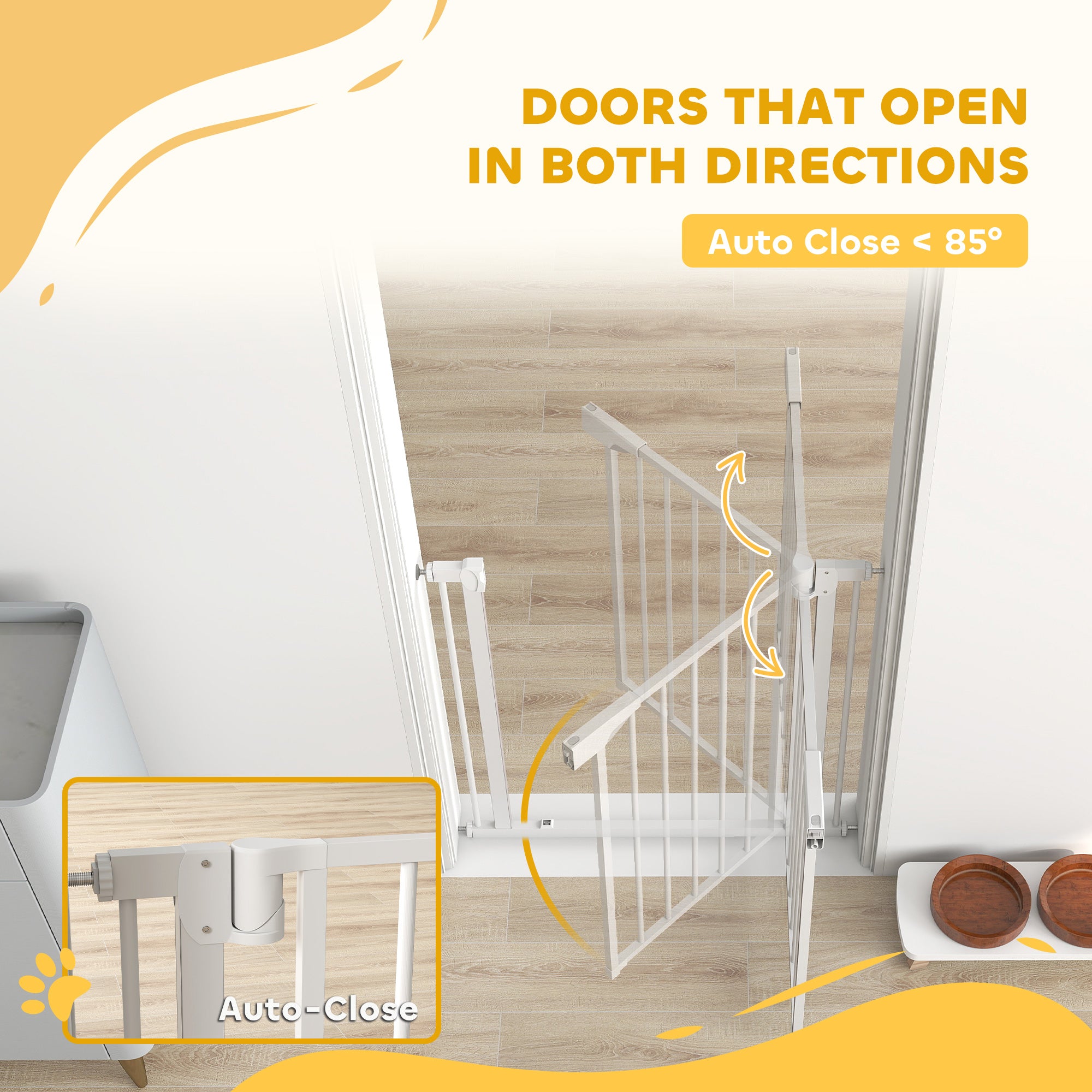 PawHut Baby Gate, Pet Safety Gate Pressure Fit, 76-82cm Wide with Two-Way Open, One-Hand Opening 