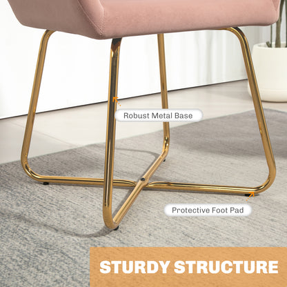 HOMCOM Modern Arm Chair Set of 2 Upholstered Accent Chair with Metal Base for Living Room Pink