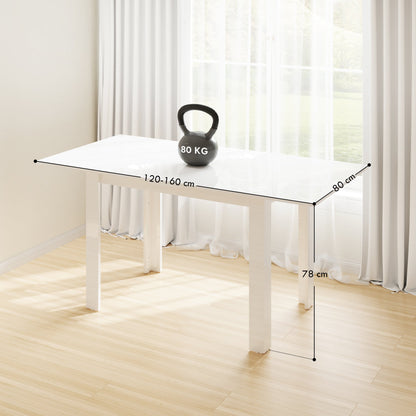 HOMCOM Extendable Dining Table, 120-160 x 70cm Rectangular Kitchen Table for Small Spaces, Seats 4-6 People, High Gloss White 