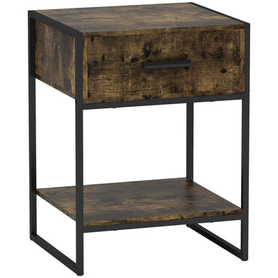 HOMCOM Modern Bedside Table - Rustic Brown 