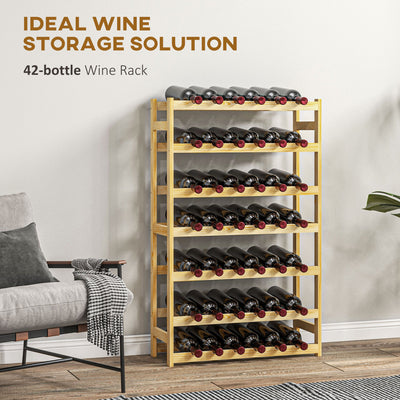 HOMCOM 42-Bottle Wooden Wine Rack - Natural Finish 
