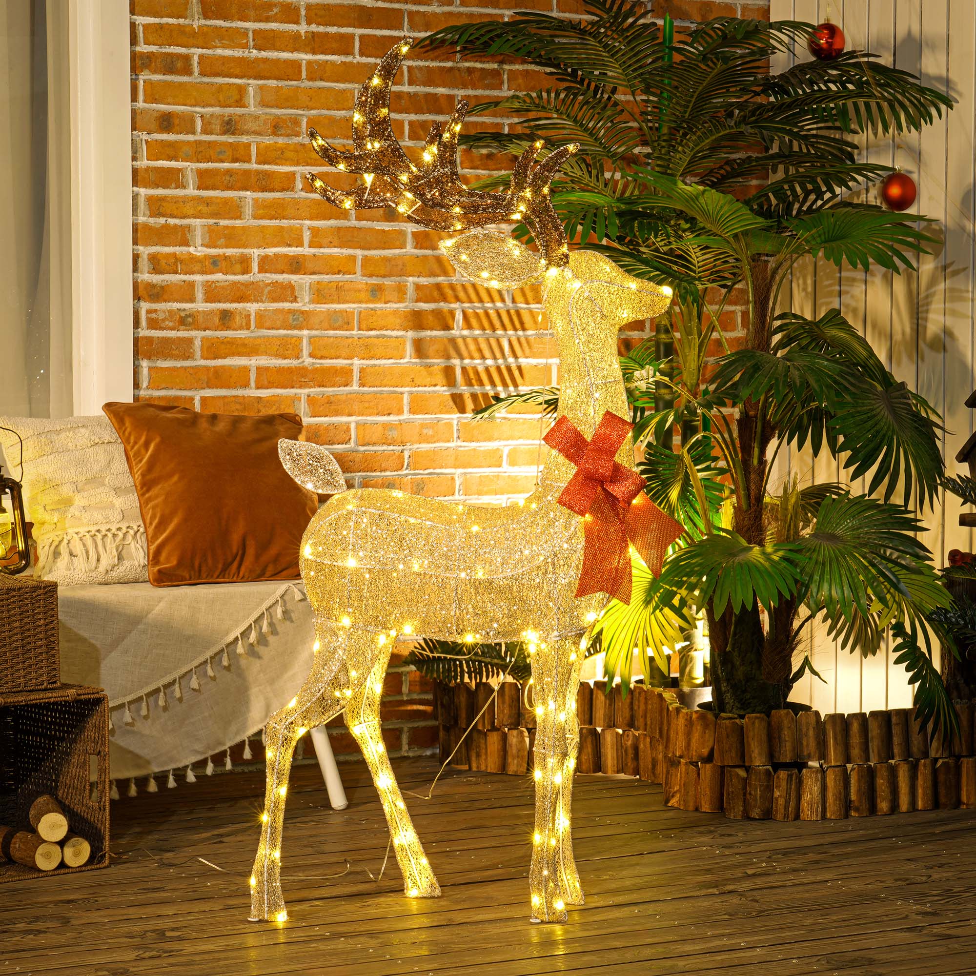 Outsunny Lighted Reindeer Christmas Decoration, Light Up Christmas Deer with 137 LED Lights for Indoor, Outdoor, Garden, Lawn, Gold Tone 