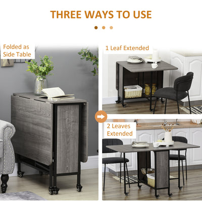 HOMCOM Six-Person Drop Leaf Dining Table - Grey/Black 